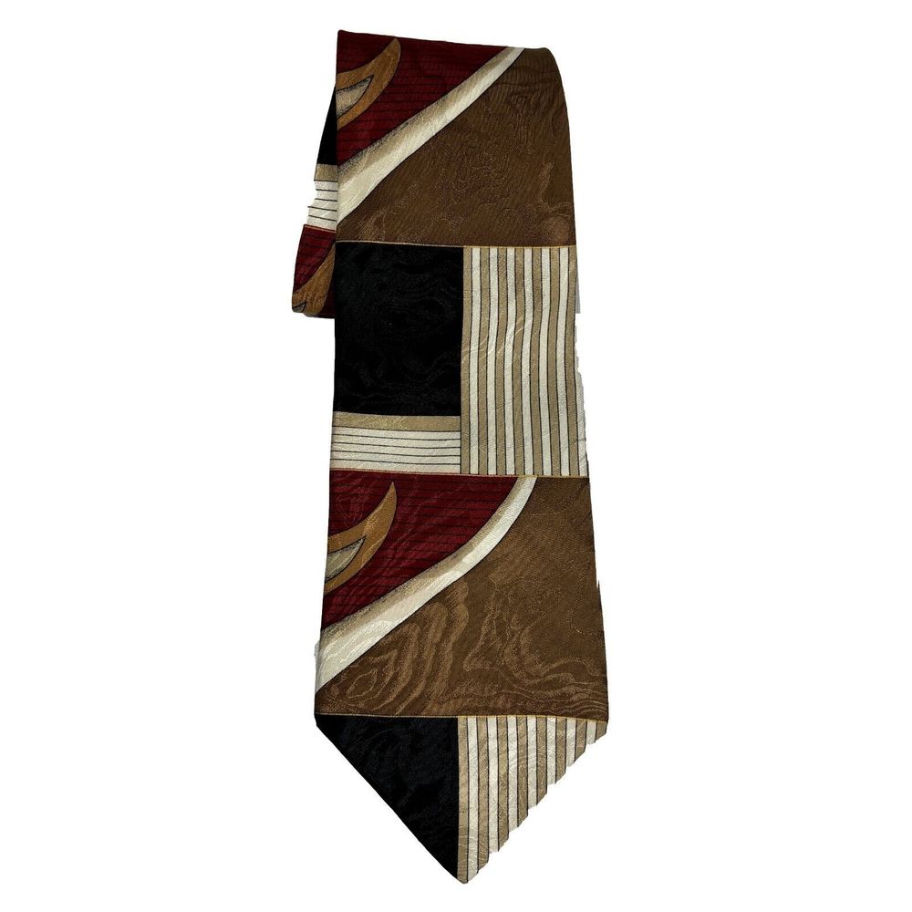 Geometric Silk Necktie Conte Di Milano Made USA Designer Formal Business Office